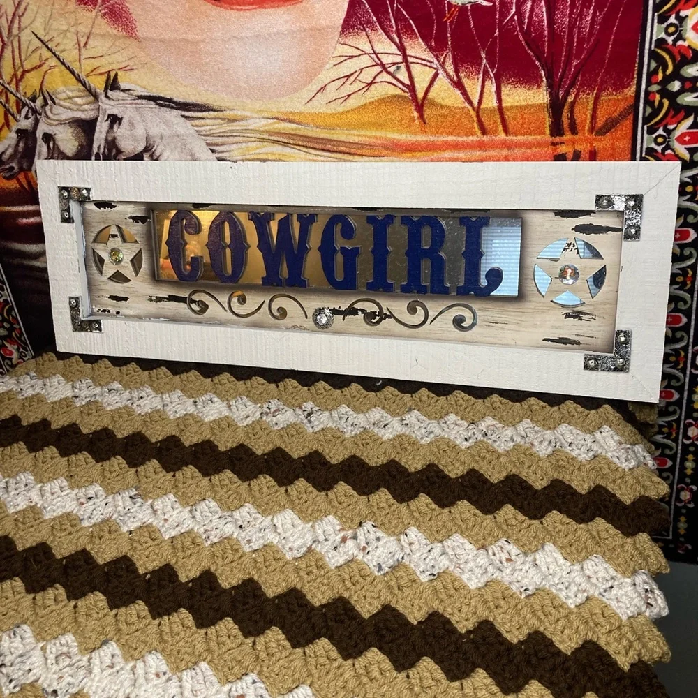 wooden mirror w/ cowgirl + rhinestones hobby lobby